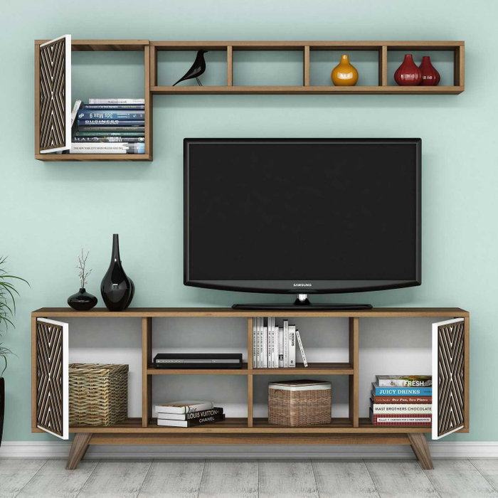 Hanah Home Mueble de TV Nogal y Blanco